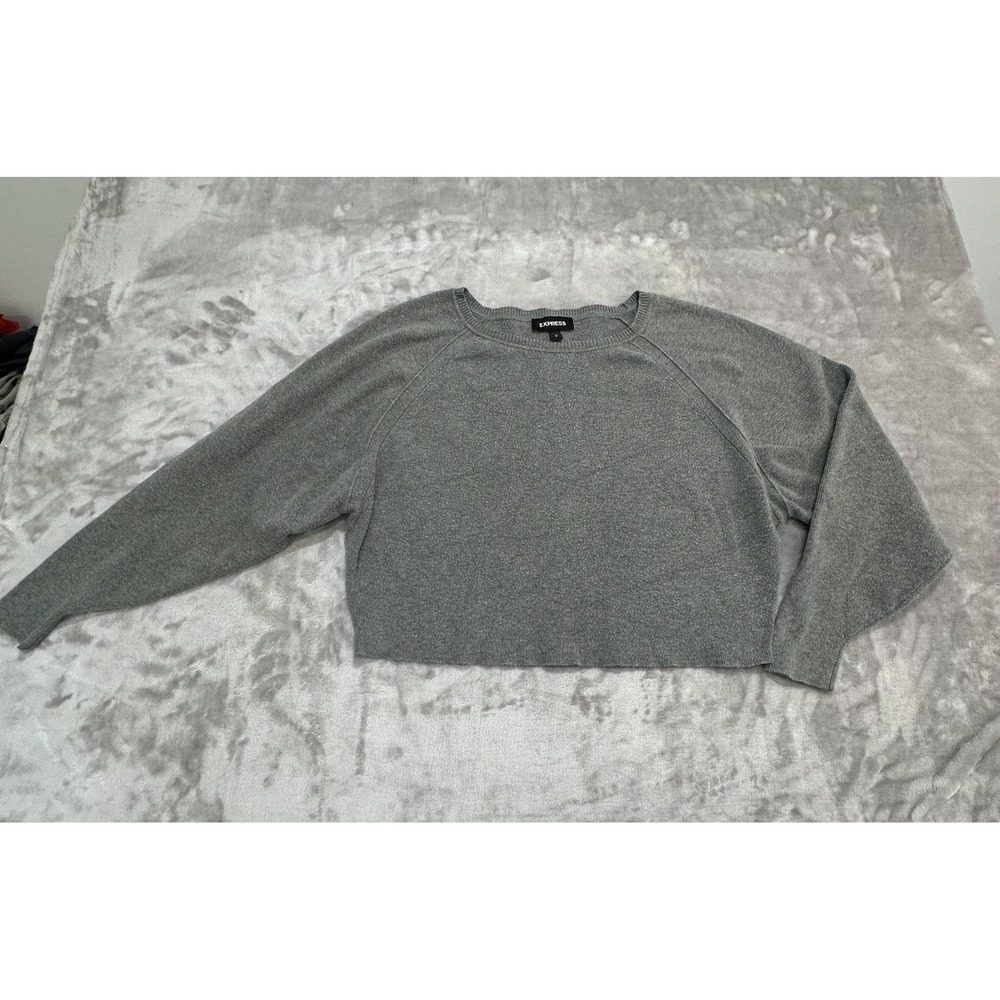 Express Sweater Crop Pullover Women's Size Small‎ Gray Long Sleeve Knit EUC